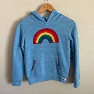 NWT Rainbow Hoodie J La La Designs Handmade Upcycled Blue Sweatshirt Size 8-10